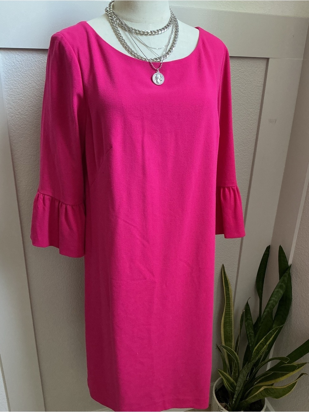 Talbots Fuchsia Bell-Sleeve Shift Dress - Picture 4 of 11
